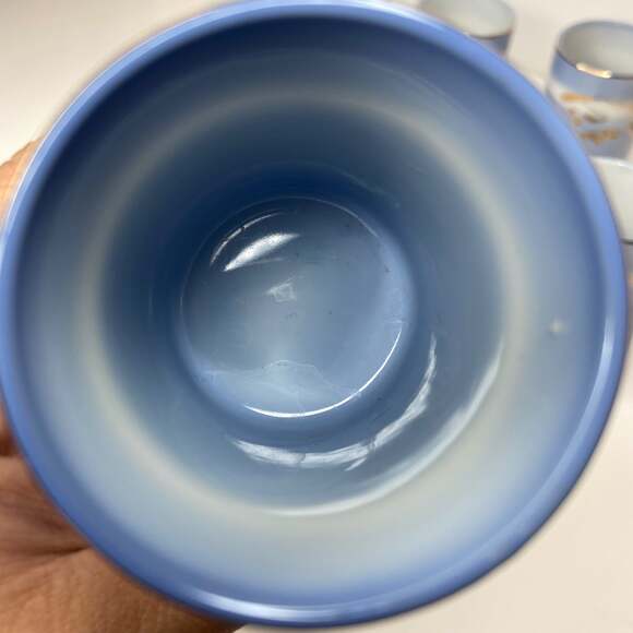 Vintage 6pc Japanese Gold Crane Blue Tea Cup - Picture 8 of 12